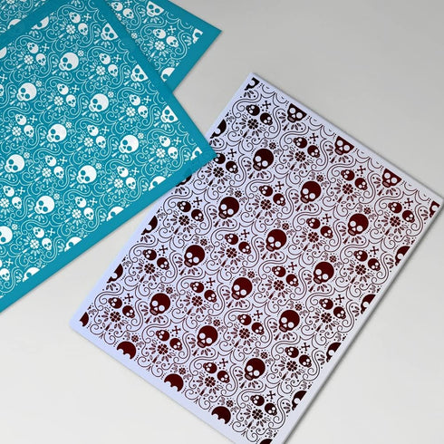 OLYCRAFT 4x5 Inch Skull Clay Stencils Skeleton Non-Adhesive Silk Screen Stencil Skull and Bones Clay Silk Screen Reusable Mesh Transfer for Polyme...