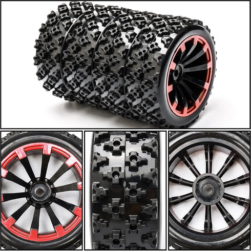 JIUWU 4-Pack Off-Road Wheels 12mm Hex Rc Wheels and Tires - High-Performance Upgrade for 1/10 Rc Tires Cars - Durable Plastic and Rubber Construct...