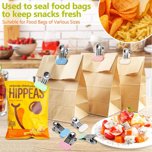 Chip Clips Bag Clips Food Clips, 8 Pack Stainless Steel Heavy Duty Chip Clips with Vinyl Covered, Upgrade Wide Chip Clips Bag Clips Food Clips Bre...