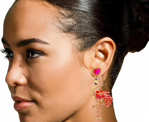 Pink Flamingo Earrings for Women - Fun and Sparkly Crystal Earring Accessories - Dangle Drop Flamingo Jewelry – Gorgeous Glam Pink Flamingo Earrin...