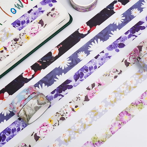 YUBBAEX 10 Rolls Spring Flowers Washi Tape Set Masking Decorative Tapes (Cold Tone)...