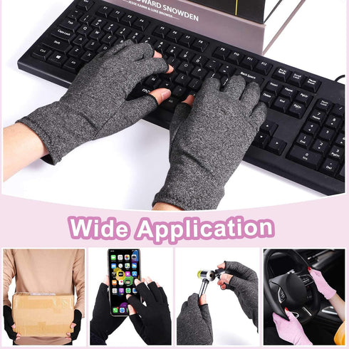 3 Pairs Compression Craft Arthritis Hands Gloves Fingerless Pressure Joint Relief for Quilting Sewing Typing Household Duties (Black, Gray, Purple...