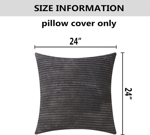 Home Brilliant Pillow Cover 24x24 Decorative Pillow Cover 24 x 24 Striped Corduroy Soft Velvet Euro Sham Cushion Cover for Couch, 60x60 cm, Dark G...