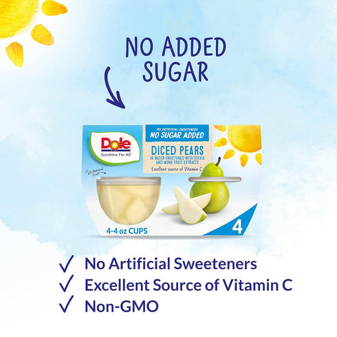 Dole Fruit Bowls No Sugar Added Snacks, Diced Pears 4oz 24 Cups, Gluten & Dairy Free, Bulk Lunch Snacks for Kids & Adults...
