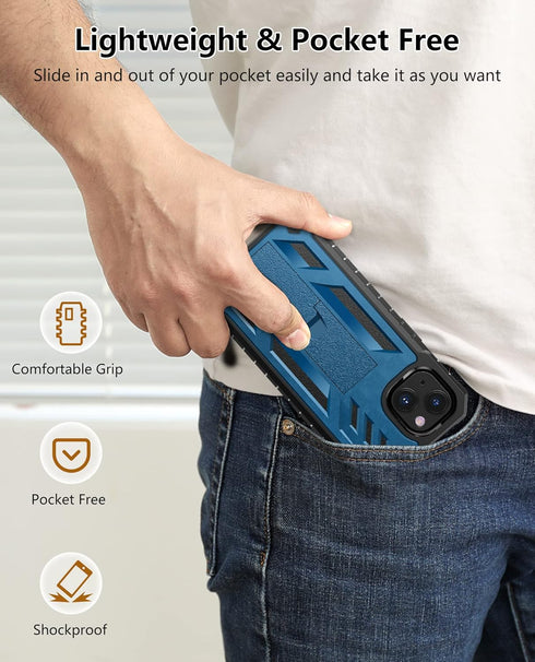 for iPhone 13/14 Protective Case: for iPhone 16e Cover with Built-in Kickstand | Heavy Duty Military Grade Hard Protection Shock Proof | Durable D...