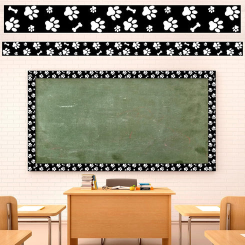 59.1 Feet Pet Paw Bulletin Board Border Classroom Decorations Black and White Puppy Boarders for Bulletin Board Paw and Bone Print for Walls Desks...