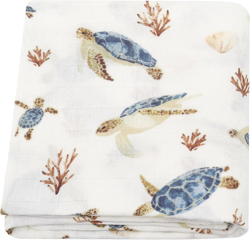 LifeTree Baby Swaddle Blanket, 70% Viscose from Bamboo and 30% Cotton Muslin Swaddles Blankets Boys Girls, Sea Turtle Swaddling Wrap Receiving Bla...