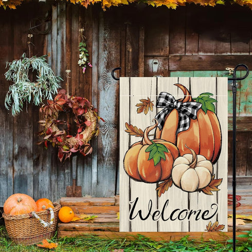 Fall Pumpkin Garden Flag Double Sided for Outside, Autumn Thanksgiving Small Seasonal Decoration Yard Flag 12x18 Inch...