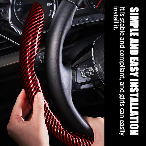 WOCOCN Steering Wheel Cover,Carbon Fiber Car Steering Wheel Cover with Non-Slip Lining,Universal Fit Most of Car Interior Accessories (Bright Red)...
