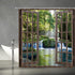 Waterfall Shower Curtain 3D Forest Green Tree Stone Rainforest River Jungle Landscape Spring Nature Scene Through Wooden Windows Fabric Bathroom D...