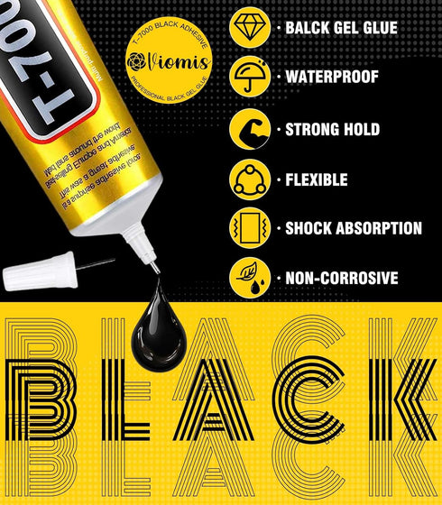 T-7000 Black Adhesive Glue for Phone, Waterproof Jewelry Glue Precision Craft Adhesive for Cell Phone Screen Repair Glass Wood Crafts Metal and St...