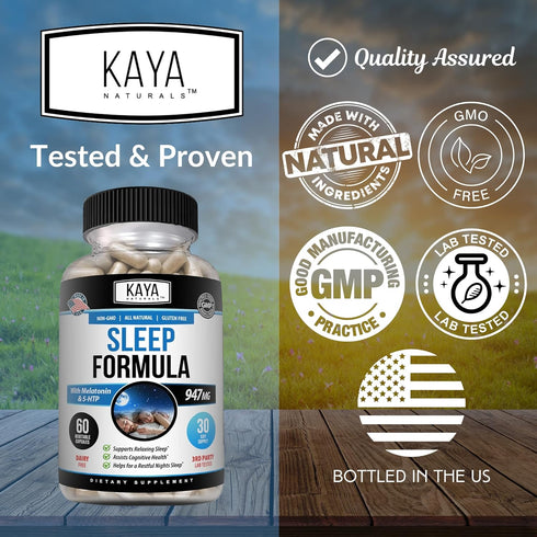 Kaya Naturals - Sleep Support Formula with Melatonin - Aid Support Vitamin Supplement - Sleep Stress and Mood Support - L-Tryptophan, Passion Flow...