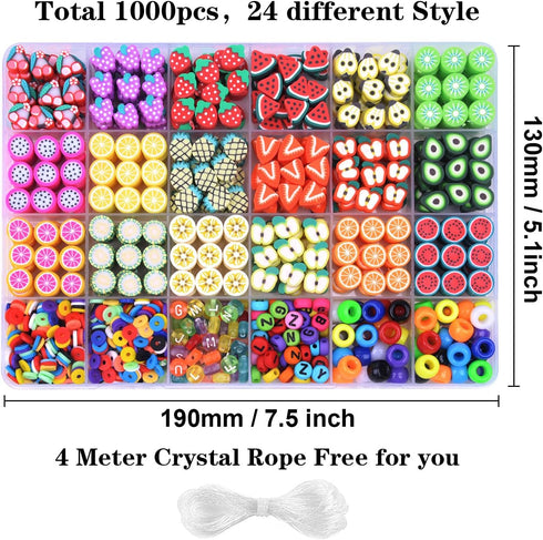 1000PCS Polymer Clay Beads Bracelet Making kit, 24 Style Cute Fun Beads Fruit Beads Charms for Jewelry Necklace Earring Making DIY Accessories for...