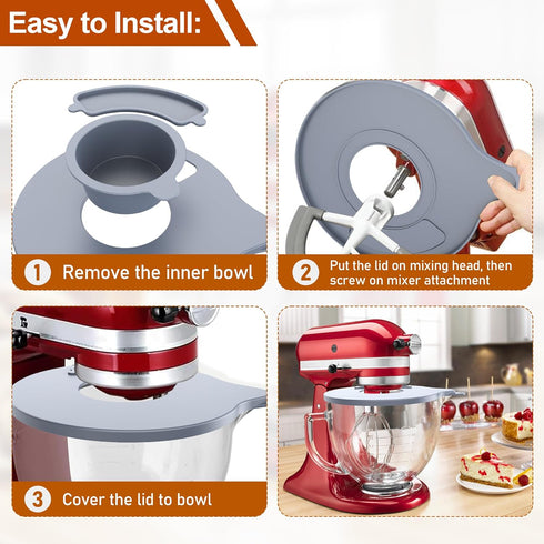 Mixer Bowl Cover for KitchenAid Tilt-Head Stand Mixer 5 Quart Glass Bowl, K5GB Mixer Splash Guard with Ingredient Pouring Window, Mixer Accessorie...
