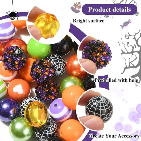 LiQunSweet 1 Set 50 Pcs DIY Halloween Beads Decoration Making Kit Including Acrylic Round Beads Chain Wire Lobster Clasps for DIY Jewelry Making...