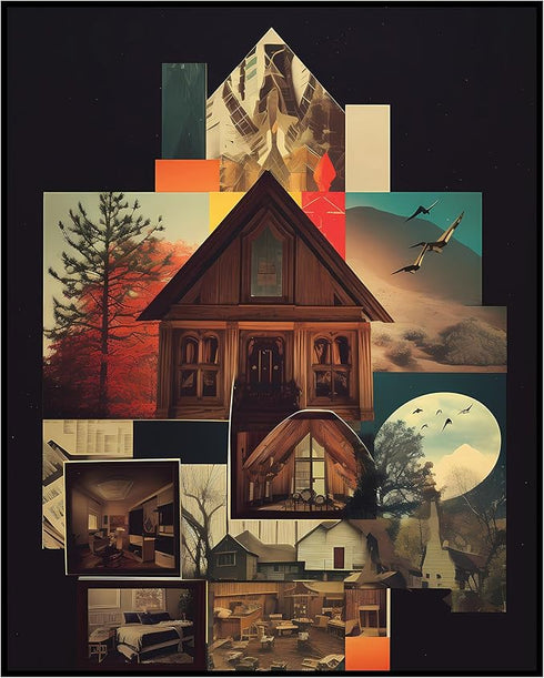 Posterizer 1 pcs-vintage houses and landscapes collage-Landscape & Nature Art-Abstract & Modern Art-Gift for Nature, Surfers and Beach Lovers- UNF...