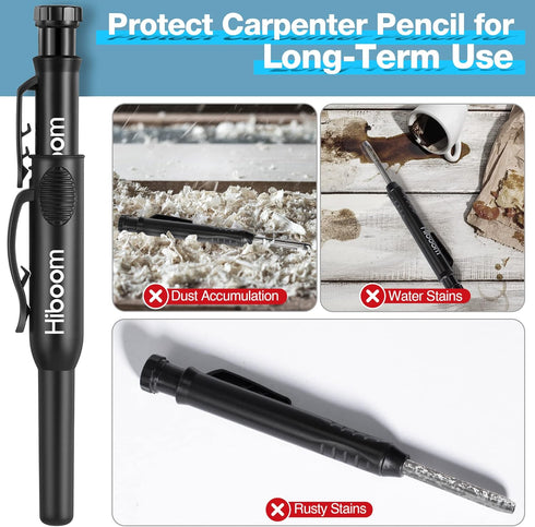 Hiboom 2 Pcs Solid Carpenter Pencil Cap, Long Nose Deep Hole Mechanical Woodworking Construction Marker Cap with Pocket Clip, Marking Scribe Tools...