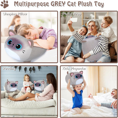 Siamese Cat Plush Pillow-16'' Siamese Cat Plush Stuffed Animal Grey Cat Plush Pillow, Cute Soft Plush Cat Plushie Stuffed Cat Toys Blue Eyes Cat P...
