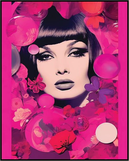 Posterizer 1 pcs-woman with pink and purple butterflies collage-Retro Art-Abstract & Modern Art-Gift for Art Lovers- UNFRAMED Wall Art...