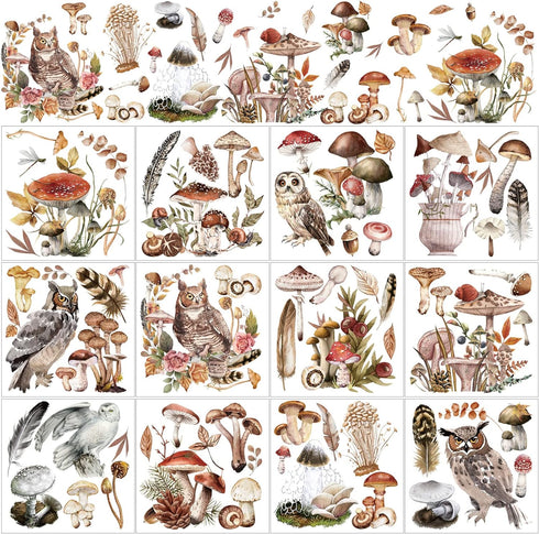 BBTO 12 Sheets Rub on Transfers for Crafts and Furniture Rub on Transfer Stickers Rub on Decals for Wood DIY Paper Home Decor, 5.5 x 5.7 Inch(Mush...