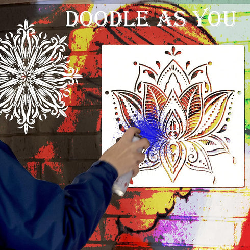 9 Pack Large Reusable Stencil Mandala Stencil Laser Cut Painting Template for Wood Wall Floor Tile Fabric Crafts Furniture Stencils Painting(12x12...