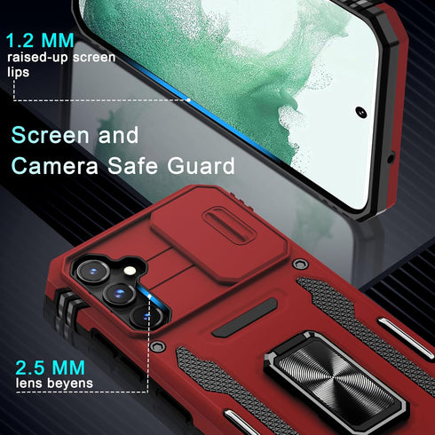 DEERLAMN for Samsung Galaxy S23 FE Case with Slide Camera Cover+Screen Protector(1 Pack),Rotated Ring Kickstand Military Grade Shockproof Protecti...