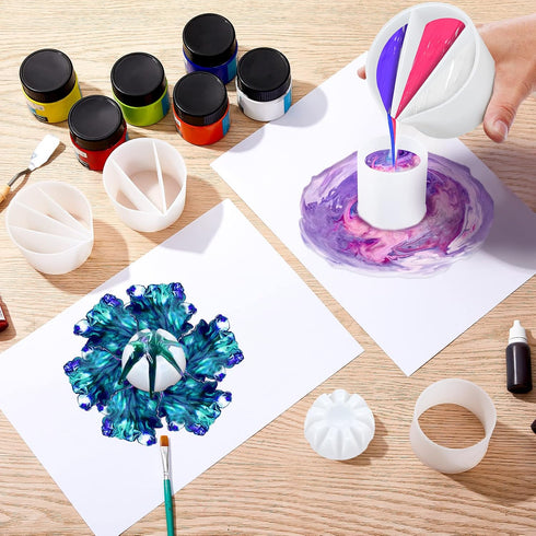 7 Pcs Paint Pour Cup Bundle 3 Pcs Acrylic Paint Pouring Cup Multi Channel Split Cup for Paint Pouring 2 Pcs Large Open Cup 2pcs Flower Pour Cup fo...