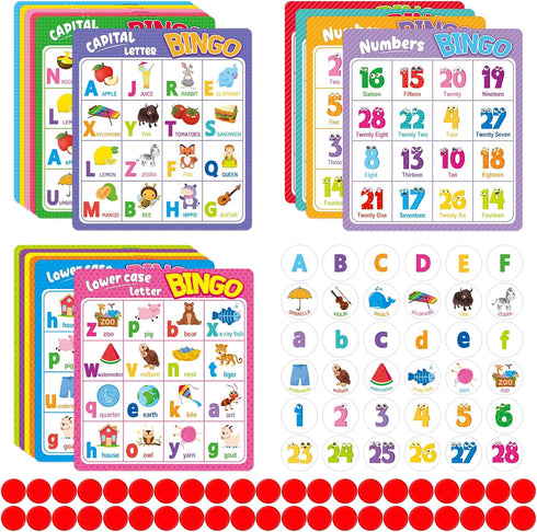 OUNENO Alphabet Bingo Game, ABC and 123 Bingo Board Game Uppercase Lowercase Number Bingo Game for Kindergarten and Preschool Classroom Home...