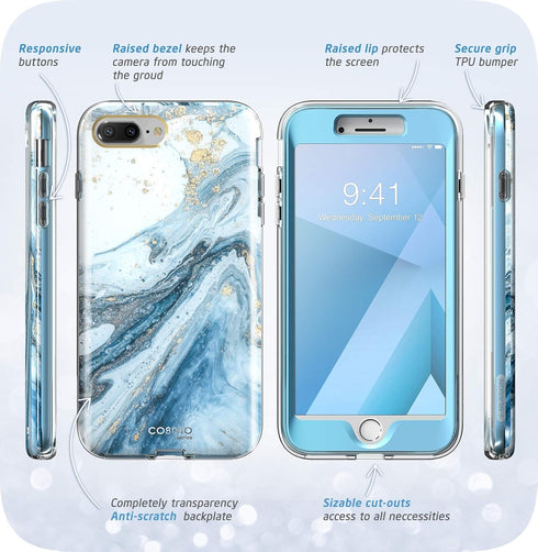i-Blason Cosmo Glitter Clear Bumper Case for iPhone 8 Plus/iPhone 7 Plus, Blue...