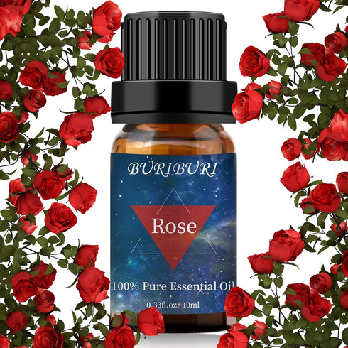 BURIBURI Rose Essential Oil for Diffuser, Massage, Soap, Candle, Perfume Making - 100% Pure, Undiluted, Natural, Organic Aromatherapy - 10ml - Rom...