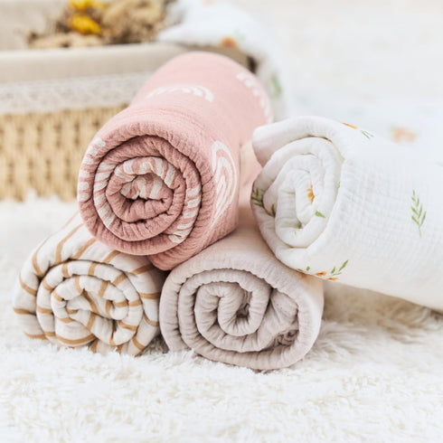 Meracorallo Muslin Swaddle Blanket, 100% Organic Cotton Receiving Blanket Soft and Breathable Swaddle Wrap for Baby Boys and Girls, Rainbow...