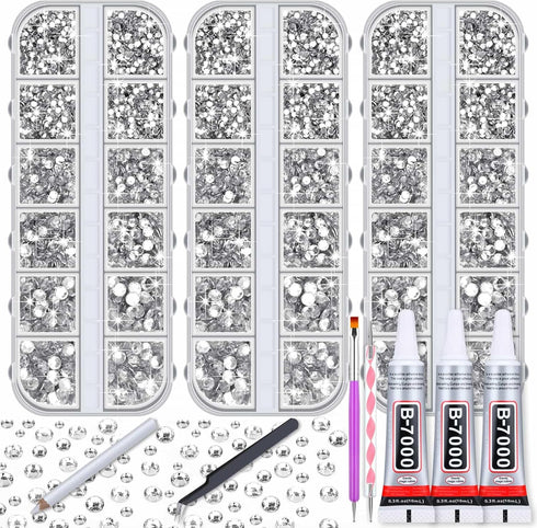 16500 Pcs Clear Rhinestones with B7000 Glue for Crafting, AB Crystal Rhinestones Bulk Swarovski Gems with Glue Kit for Fabric Cloths Tumbler Cups ...