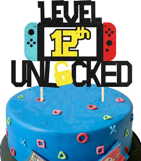 Level 12th Unlocked Cake Topper for Video Game Theme Gaming Party Birthday Anniversary Celebration...