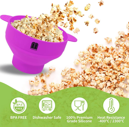 MMUGOOLER Original Microwave Popcorn Popper Silicone Popcorn Maker, Collapsible Bowl with Lid, Without BPA and Dishwasher Safe, Quick & Easy(Purpl...