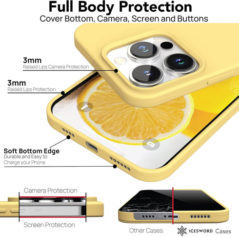 IceSword iPhone 13 Pro Max Case Yellow (2021), Liquid Silicone Slim Protective Phone Case, Soft Anti-Scratch Microfiber Lining, Matte Bright Lemon...