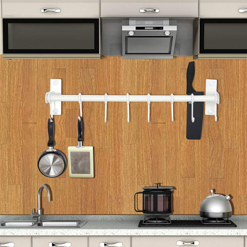 Dseap Pot Rack - Pots and Pans Hanging Rack Rail with 8 Hooks, Double Bars, Pot Hangers for Kitchen, Wall Mounted, White...