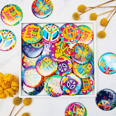 30 Pieces Hippie 60's Party Button Pin Retro 60s Button Pin for Hippie Costume Accessory...