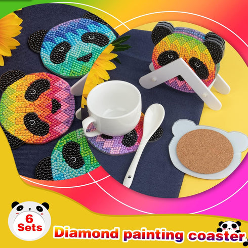 MVVMTOP 6 Pcs Diamond Painting Coasters with Dimensional Holder, DIY Special Shapes Diamond Art Kits Non-Slip Coaster for Beginners, Adults Art Cr...