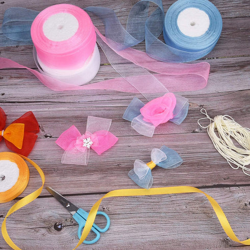 3 Rolls Sheer Chiffon Ribbons 1.5 Inches x 49 Yards/Each Roll for Wedding Gift Wrapping Home Decorations (Blue, White, Pink)...