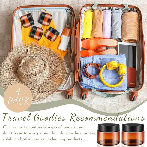 Patelai 4 Pieces Round Clear Wide-mouth Leak Proof Plastic Container Jars with Lids for Travel Storage Makeup Beauty Products Face Creams Oils Sal...