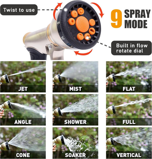 Garden Hose Nozzle, Zinc Alloy Hose Sprayer Nozzle with 9 Spray Patterns, High Pressure Water Hose Nozzle Heavy Duty Hand Sprayer, for Car Washing...