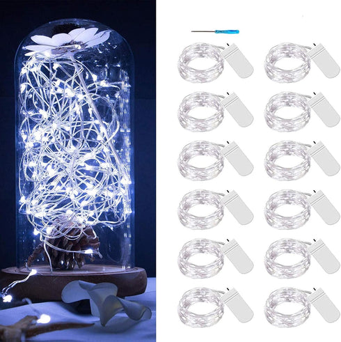 VOOKRY 12 Pack Fairy Lights Battery Operated, 30 LEDs Mini Starry String Lights 10 ft Silvery Copper Wire Lights, Works for DIY Wedding Centerpiec...