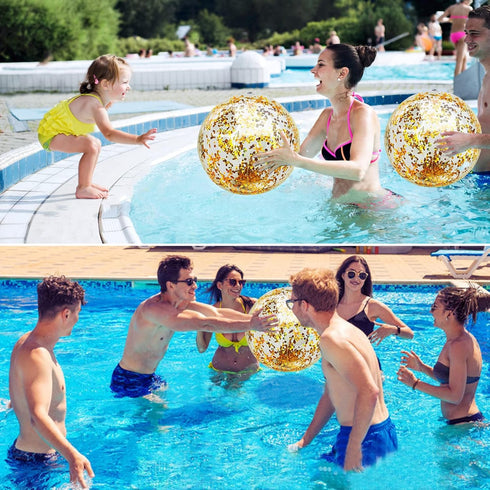 TURNMEON 6 Pcs 20 Inch Jumbo Sequins Beach Ball Pool Toys Balls Glitters Inflatable Clear Beach Ball Swimming Pool Water Beach Toys Outdoor Summer...