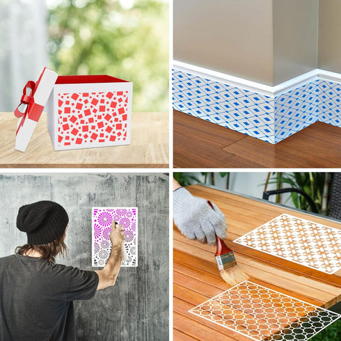 12 Geometric Painting Stencils Set, 11.4"x8.3" Art Templates for Crafts Reusable, Painting Stencils for Painting on Wood, Furniture Wall Scrapbook...
