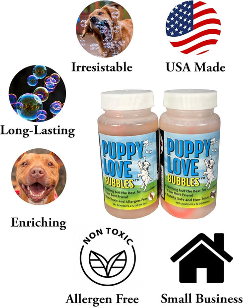 Puppy Love Bubbles, Peanut Butter Scented Bubbles 4oz. Bottle-2 Pack in Peanut Butter Flavor for Dogs...