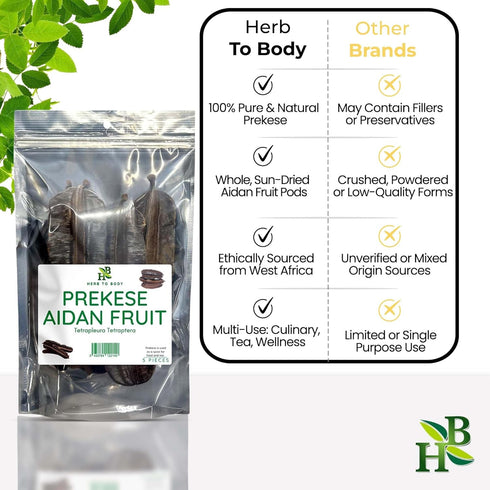 Herb To Body Prekese Aidan Fruit Organic - 5 Whole Pods, Tetrapleura Tetraptera, African Dried Herbs for Herbal Tea and Seasoning, Aidan Fruit fro...