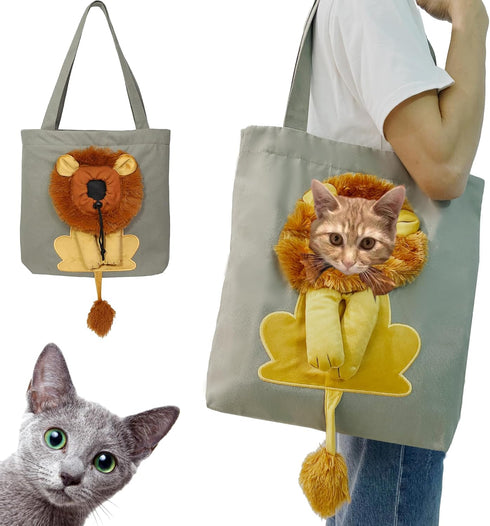 Lion-Shaped Show Head Pet Canvas Shaped Shoulder Bag?Pet Out Bag, Outcrop, Pet Out Shoulder Bag. (Dark grey-Large)...