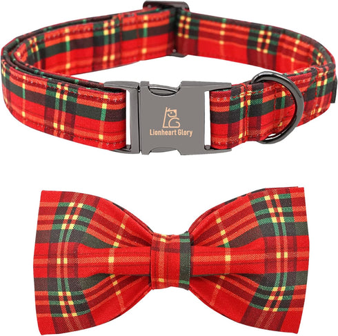 Lionheart glory Christmas Dog Bow Collar Plaid Bow Dog Collar Girl or Boy Dog Bow Tie Collar Pet Gift Adjustable Dog Collar for Small Dog...