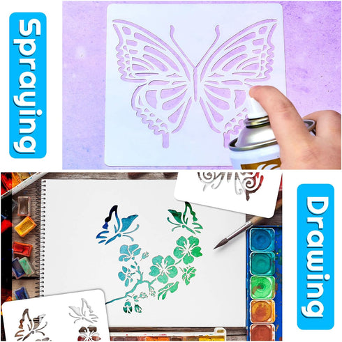 16 Pieces Butterfly Stencils Reusable Butterfly Template Art Painting Stencils for Paint Craft Wall DIY Fabric Floor Home Decor Wood Signs (6 x 6 ...