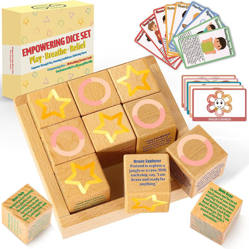 Mindfulness Game for Kids - Tic Tac Toe - Affirmations Cubes - W/20 Breathing Exercise Cards, Calm Down Corner Supplies for Kids Calm & Focus, Cou...